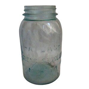 Vintage 7" Atlas Strong Shoulder Blue Glass Mason Jar